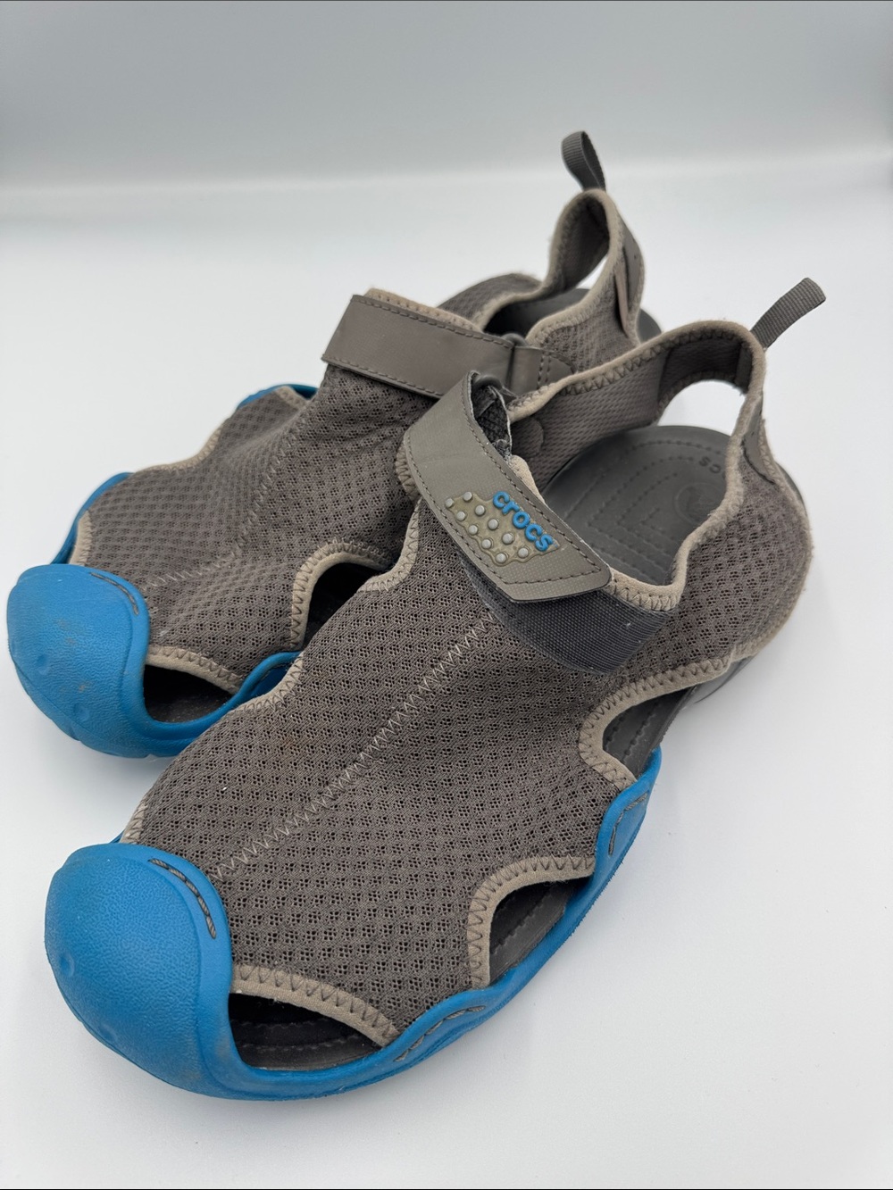 CROCS men’s swiftwater Grey and Blue sandals men’s size 12